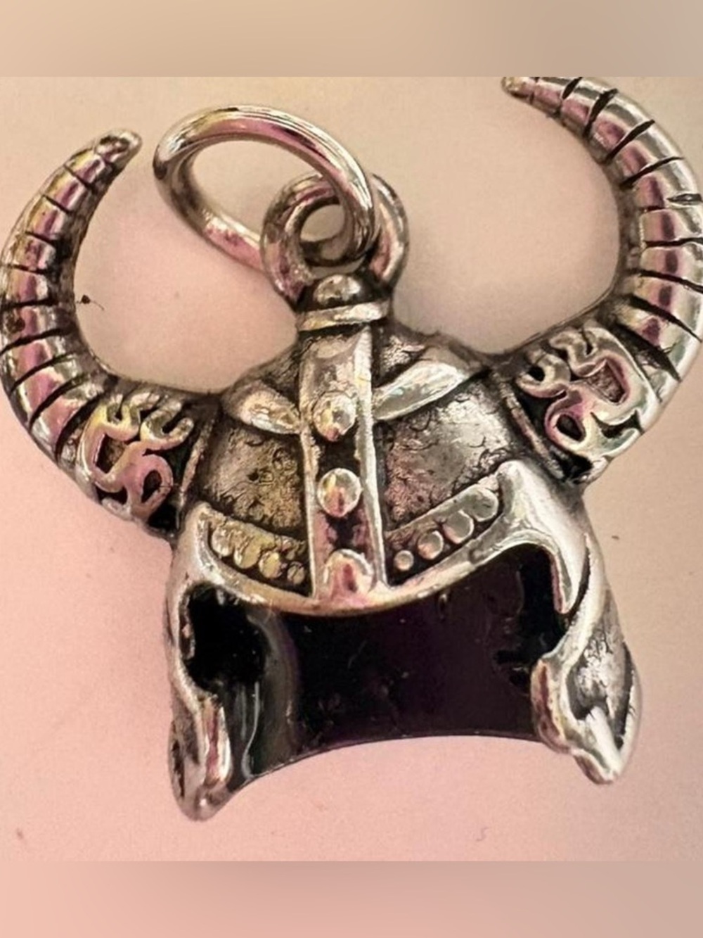Viking Horned Helmet Pendant charm - Silver tone and Black